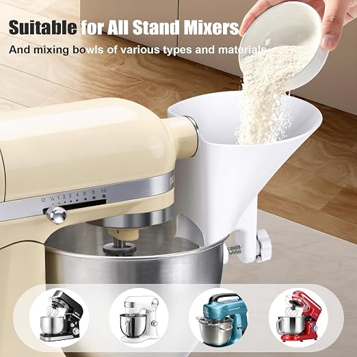Flour Funnel for Kitchen Aid Mixer,KitchenAid Accessories and Attachments for Multiple Stand Mixers 3.2Qt-7Qt,Wide Mouth Pouring Chute Durable Dishwasher Safe Baking Mothers Day Gift for Women