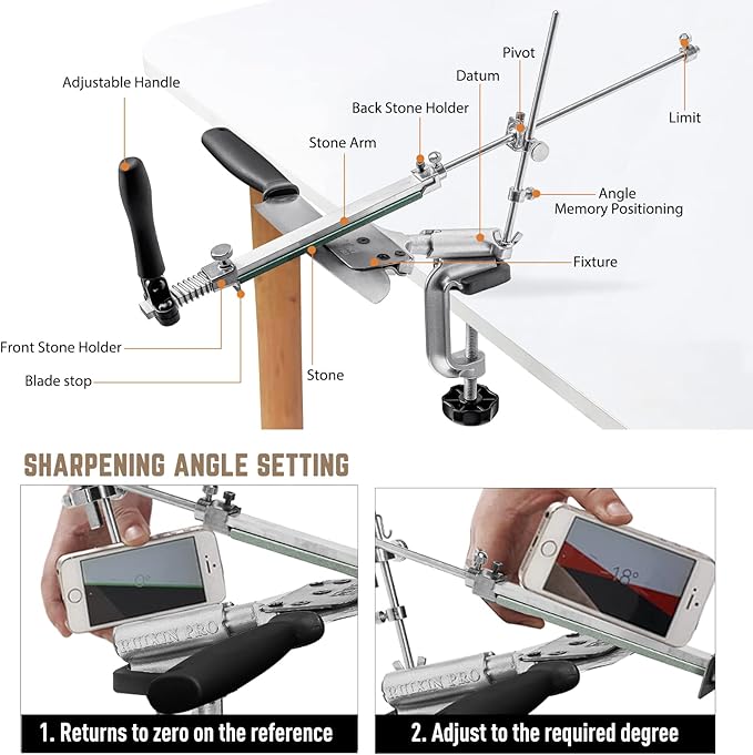 RUIXIN PRO RX-008 Professional Knife Sharpener with 7 Whetstones, 360° Rotation Flip Design Fixed-Angle Aluminum Alloy Kitchen Chef Knife Sharpening Kit Abrasive Holding System Tools