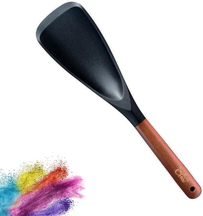 Spatula Spoon and Rice Spoons with Wooden Handle, Food Grade Silicone Great for Cooking, Mixing, Scooper, Scrape, Non stick Heat Resistant (black, cooking set 1 pcs)