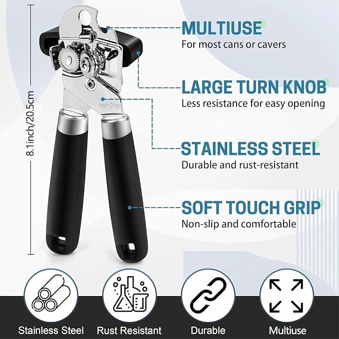 Heavy Duty Manual Can Opener Smooth Edge, Large Turning Knob for Weak Hands | stainless steel,magnetic lids lifting,built-in beer opener,large turning knob,smoothly cutting,kitchen & picnic tool,all cans