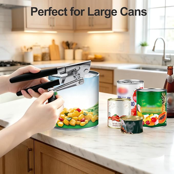 Commercial Can Opener Manual – Heavy Duty with Ergonomic Extra-Long Handle, Effortless for Seniors & Arthritis, Perfect for Large Cans, Restaurants, Home & Camping