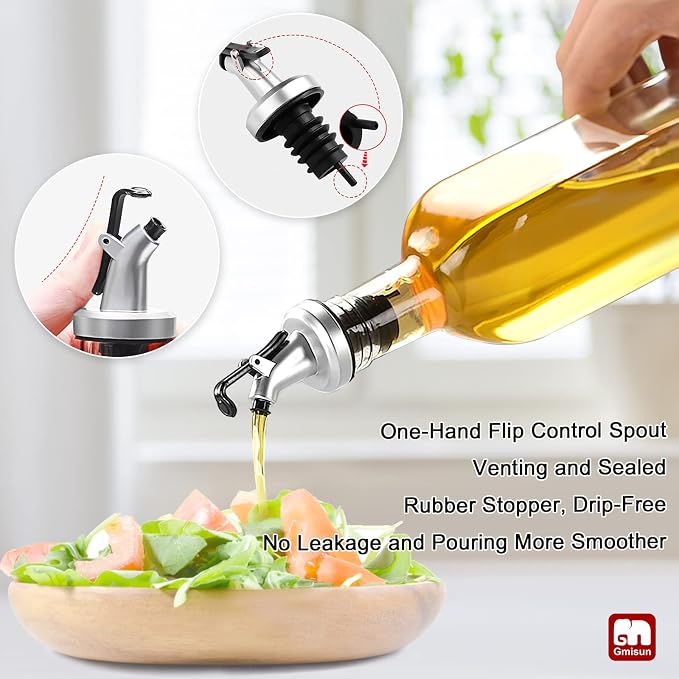 gmisun Olive Oil Dispenser And Vinegar Bottle 3 Pack 17oz, For Kitchen, Glass Cooking Oil Container Cruet with Pourer Spout, Funnel And Labels, Clear