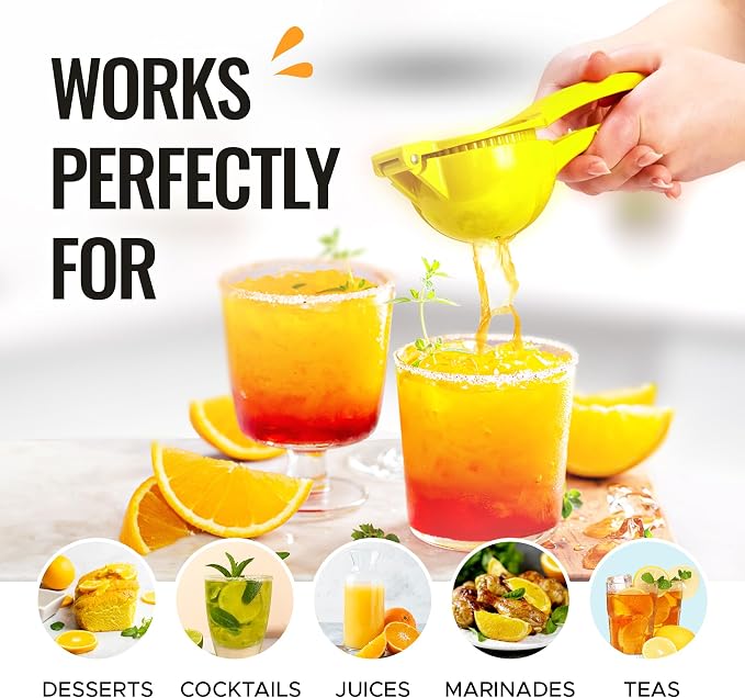Zulay Kitchen Premium Quality Metal Orange Squeezer, Citrus Juicer, Manual Press for Extracting the Most Juice Possible - Orange Juicer (Yellow)