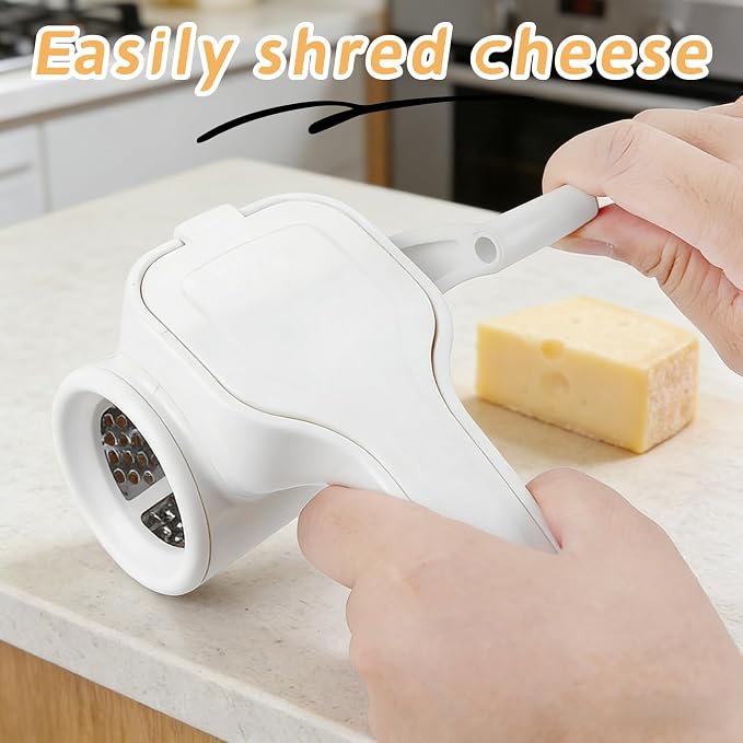 Manual Rotary Cheese Grater, Stainless Steel Drum, Easy Clean | Effortless Shredding for Nuts, Parmesan – Comfort Grip, Lightweight