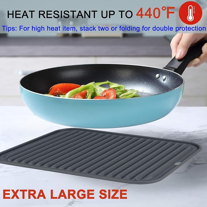 Extra Large Silicone Trivets for Hot Pots and Pans 16x12 Inch, Heat Resistant Hot Pads for Countertops, Hot Dishes, Pot Holders for Kitchen, 2 Pieces, Black