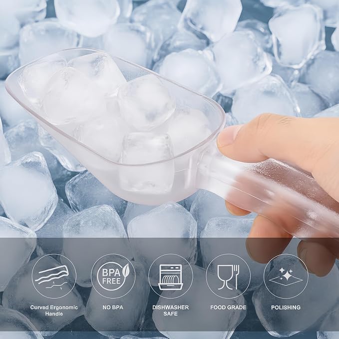 Plastic ice scoop for freezer,ice maker scoop,ice scoopers for ice bucket,Polycarbonate Utility Ice Scoop,7 Oz,Clear,Ergonomic Handle, Applicable to:Ice Maker,Ice Cream,Pets Food,Coffee Beans(1 pcs) S