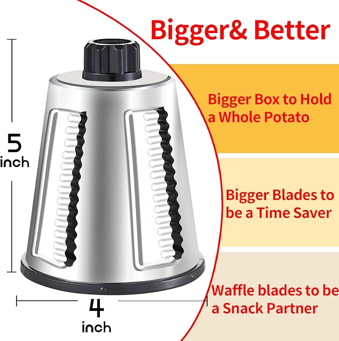 Weltonhm Rotary Cheese Grater with 4 Blades, Hand Crank Cheese Grater with Waffle Slicer, Black and White Cheese Slicer with Suction Base, Easier for Shredding& Grating (White and Grey, 4 Graters)