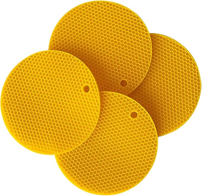 7-Inch Round Silicone Trivet Mats - 4-Pack Non-Slip Heat Resistant Hot Pads for Kitchen Countertops, Pots and Pans (Bright Yellow)