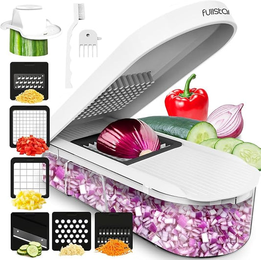 Fullstar Core Vegetable Chopper - Chop and Slice Lid - Food Chopper with Container, Veggie Chopper, Fruit Slicer, Onion Dicer - Meal Prep Essential - Kitchen Gadgets and Gifts (6-in-1, Full White)