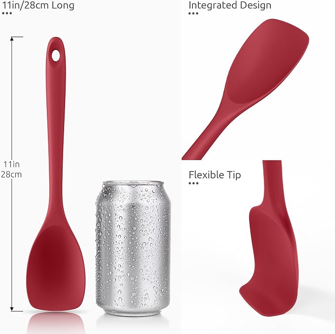 600ºF Heat Resistant Silicone Spoons: U-Taste Flexible Baking Spoon Spatula & Cooking Scoop Spoonula, Seamless Soft Kitchen Utensils for Serving, Scraping, Scooping in Non-Stick Cookware (Red)