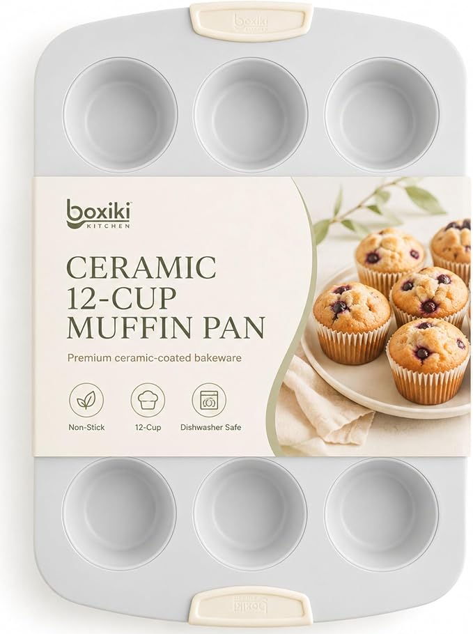 Nonstick Ceramic 12-Cup Muffin Pan, 15 x 10 Inch | Non-Toxic Coating; Rust & Dent Resistant Steel; KFCC Coating; Oven Safe to 550°F