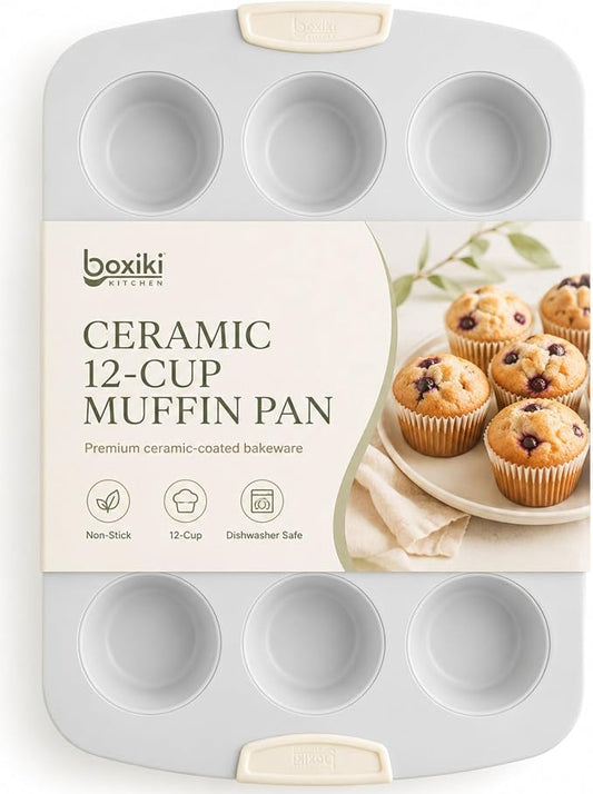Nonstick Ceramic 12-Cup Muffin Pan, 15 x 10 Inch | Non-Toxic Coating; Rust & Dent Resistant Steel; KFCC Coating; Oven Safe to 550°F