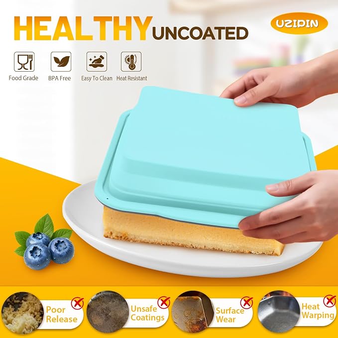 7x7 Silicone Square Cake Pan with Metal Reinforced Edge, Nonstick Brownie Baking Pan, BPA Free, Oven Safe Flexible Silicone Mold, Suitable for Making Cakes, Brownies, Bread, Pie, Lasagna