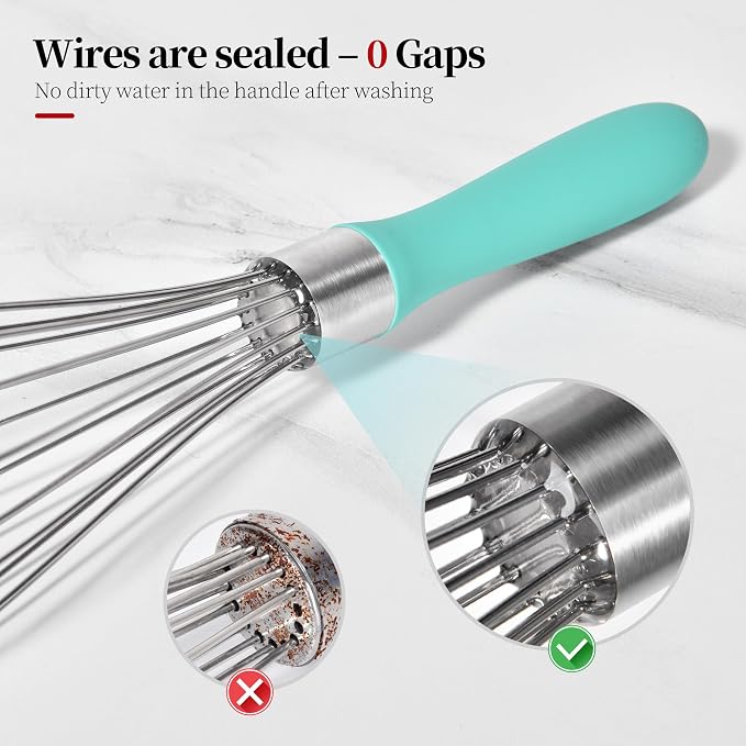 18/8 Stainless Steel Balloon Whisk for Cooking (Medium, Aqua Sky) | Heavy Duty Metal Kitchen Wire Whisker Wisking Tool Egg Beater Hand Mixer for Mixing Baking Beating Stirring Sauce Flour
