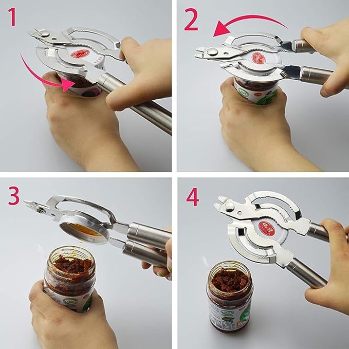 Multifunctional Stainless Steel Jar Opener, Manual Can Opener Adjustable Bottle Jar Lid Remover, Handy Screw Can Bottle Lid Grip Wrench Helper, Kitchen Tool