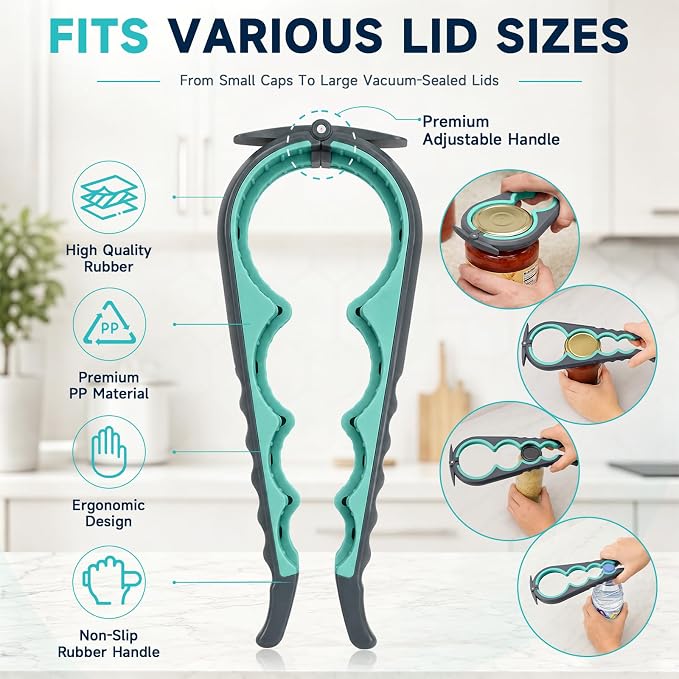 Jar Opener for Weak Hands, Seniors with Arthritis, 3-Piece Set with 5-in-1 Bottle Opener, Can Opener & Non-Slip Rubber Gripper Pad, Easy Grip Lid Opener for Arthritic Hands