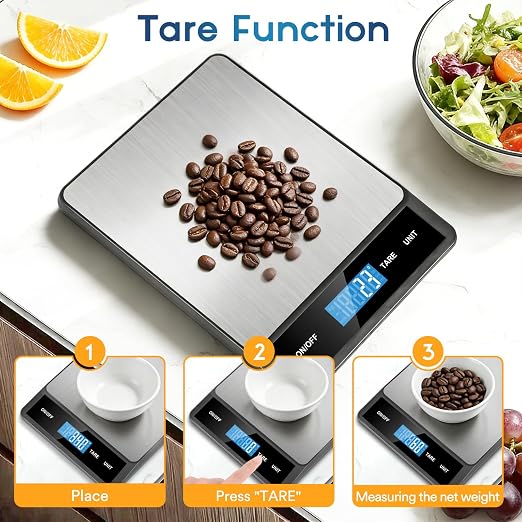 Zivacate Digital Kitchen Scales - Food Scale 15kg/33lb, 1g/0.05oz Precision, 6 Units with Tare Function, Stainless Steel, LCD Display, for Office, School, Home, Baking, Cooking (Battery Not Included)