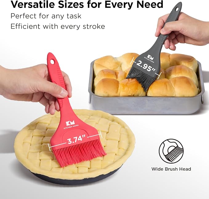 Kitchen Mama Platinum Silicone Extra Wide Pastry & Basting Brush Set | Heat Resistant, Dishwasher Safe, BBQ Grilling & Cooking, Baking & Outdoor Use, For Butter, Egg Wash, Oil, Sauce