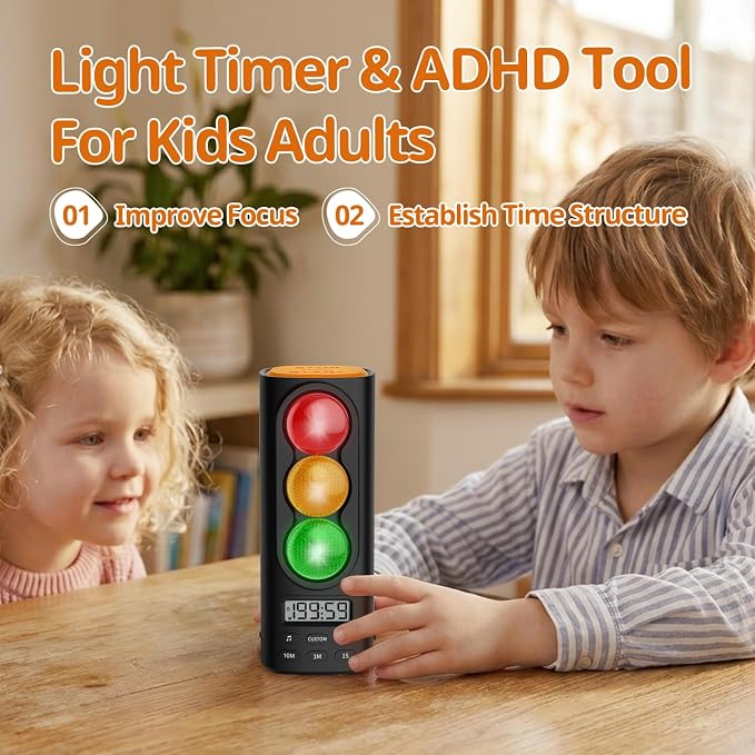 Traffic Light Visual Timer&ADHD Tool for Kids Adults Display Volume Adjustment, with 4 Ringtones for Classroom Desk Home Kitchen Game Countdown Pause Memory Function Charger Type C Included