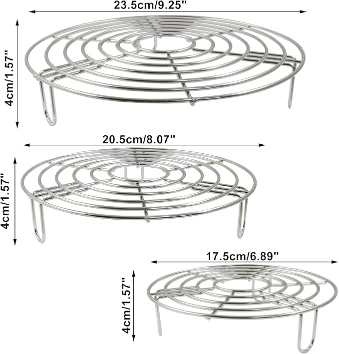 3PCS Round Cooling Racks Stainless Steel | Steaming Baking Rack, Roasting Rack, Fits Air Fryer Stockpot Pressure Cooker, Sizes: 9.25", 8", 6.89"
