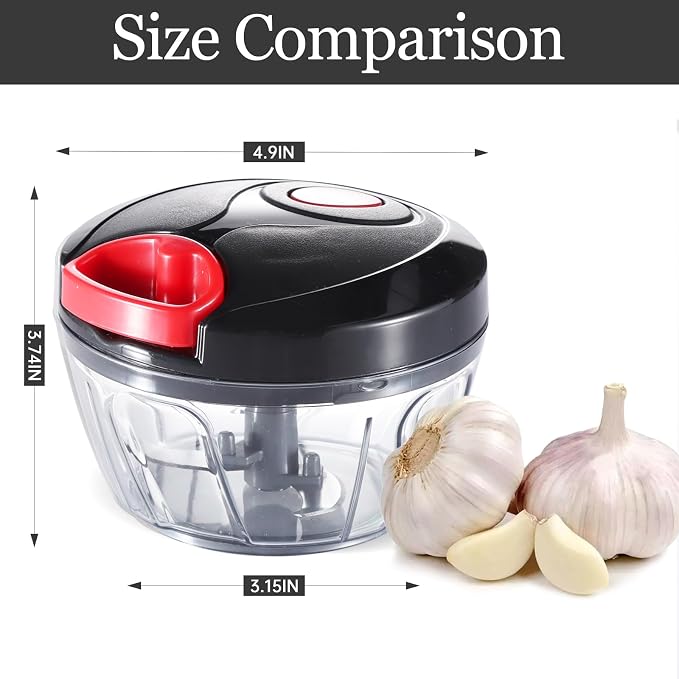 Cambom Manual Food Chopper Vegetable Cutter, Hand String Vegetable Chopper Onions Cutter for Vegetable Fruits Nuts BPA Free Food Safe Material, 500ml Black