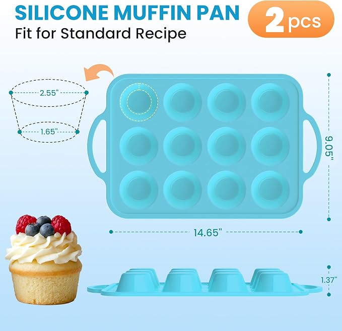 2Pack Silicone Muffin Pan for Baking - Cupcake Pans with Metal Frame