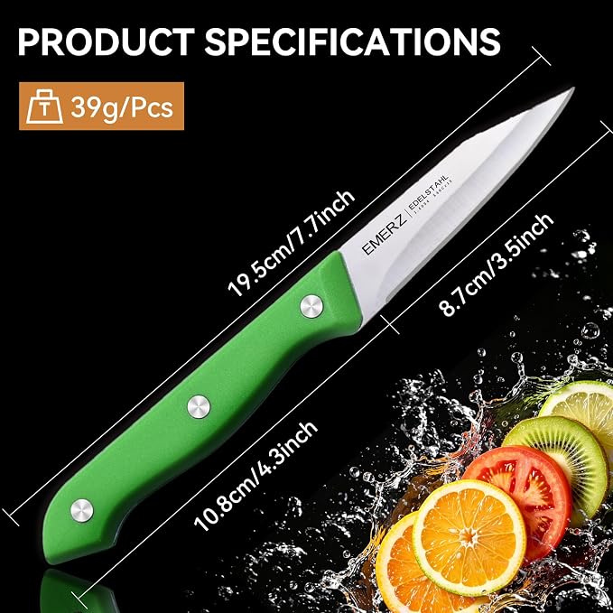 Paring Knives Set of 4, Stainless Steel Paring Knife Set,3.5inch,Ergonomic PP Triple Rivet Handle,Sharp Small Kitchen Knives for Cutting Peeling Coring,Pairing Knives for Fruit,Green