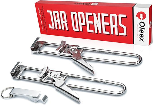 Oleex Jar Opener for Weak Hands (x2) with Keychain Bottle Cap Opener. Easy Seniors Arthritis, Kids Openers. Gripper Tight Lid Opener, Kitchen Gadgets