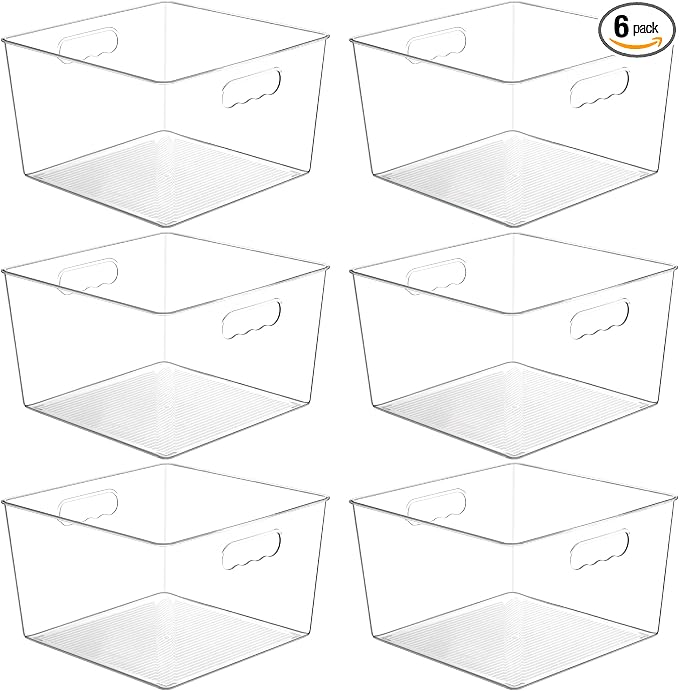 Vtopmart 6 Pack Extra Large Clear Storage Bins, 11x11 Cube Organizer | Acrylic Cube Storage Bins, Plastic Containers with Handle for Pantry, Kitchen, Closet, Laundry Room, Bathroom, Under Sink