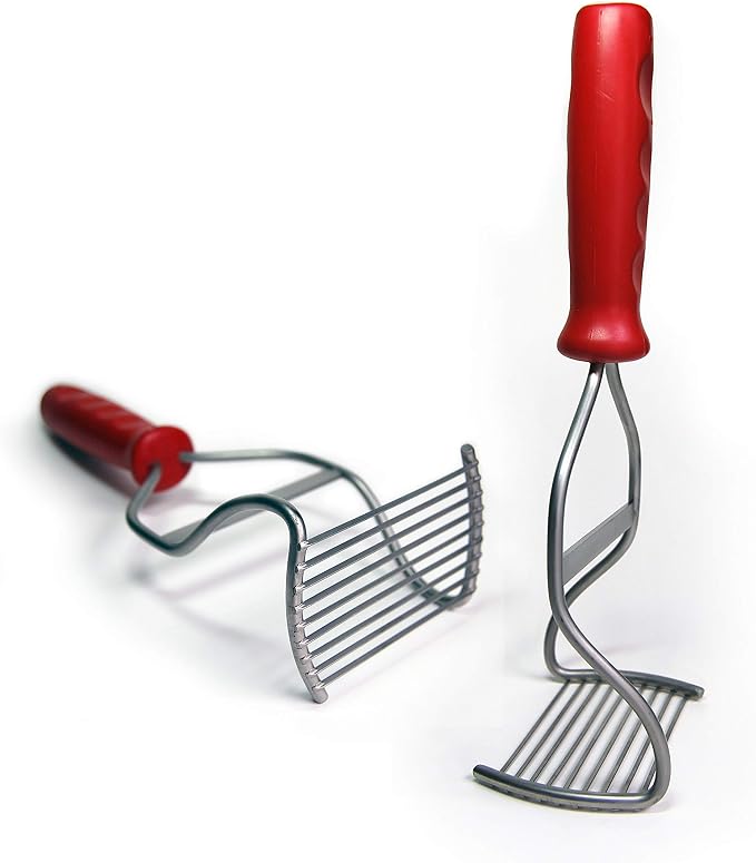 Diamond Series Masher - World's Best Handheld Masher and Blender - Stainless Steel Blades with Ergonomic Rubber Handle - Red