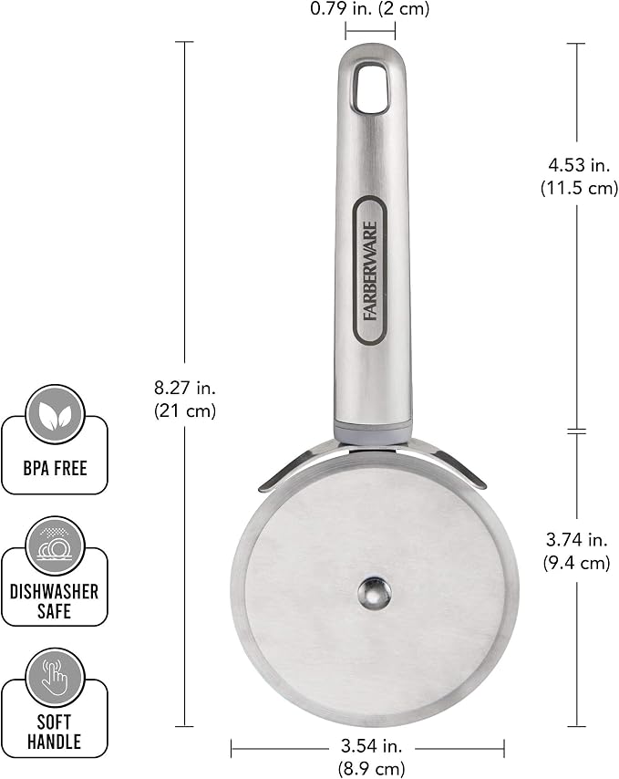 Farberware Pro Stainless Steel Pizza Cutter Wheel with Finger Guard, Dishwasher Safe, 8.5 Inches - Sharp Rolling Blade for Pizza, Pie Crust, and Pastry Dough