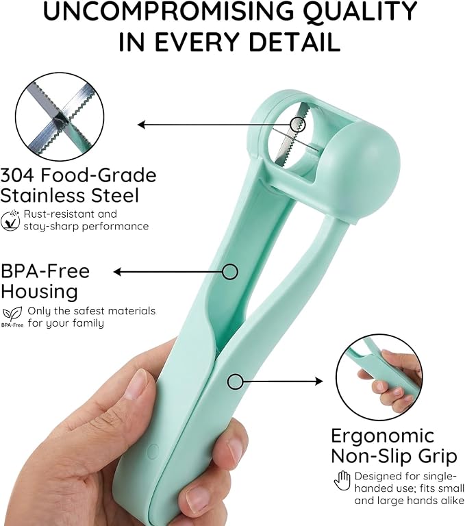 Homnoble Grape Cutter for Toddlers & Baby - Stainless Steel Grape & Cherry Tomato Slicer for Kids Lunch Box - Portable Small Fruit Quarterer Tool, Prep for Salad & Healthy Snacks