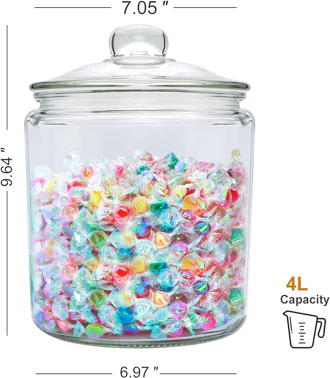 Maredash 1 Gallon Glass Canister, Cookie Jar & Candy Jar with Airtight Lid, Large Food Storage Container for Buffet, Coffee & Flour, Laundry Room Storage & Pantry | Large Food Storage Container for Buffet,Coffee & Flour,Laundry Room Storage & Pantry