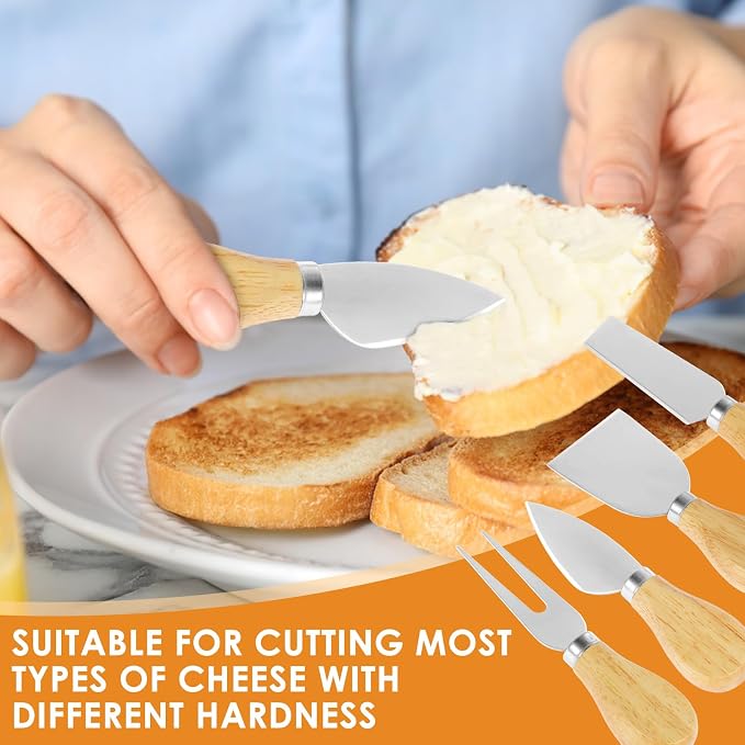 64Pcs Cheese Knives Bulk,Stainless Steel Cheese Knife Spreaders Set Butter Cutter Cheese Cutting Spatula Forks Wooden Handle Small Cheese Spreader Tool Cheese Knives for Charcuterie Board Christmas