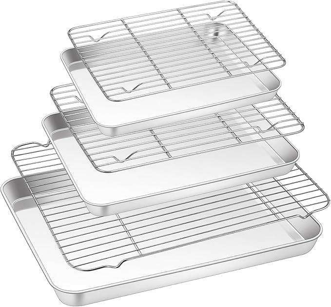 TeamFar Baking Sheet with Rack Set, 3 Pans + 3 Racks, 17.6/12.5/10.5 Inch | Stainless Steel Cookie Sheets Baking Pans Trays and Cooling Racks for Cooking, Non-Toxic & Heavy Duty, Dishwasher Safe