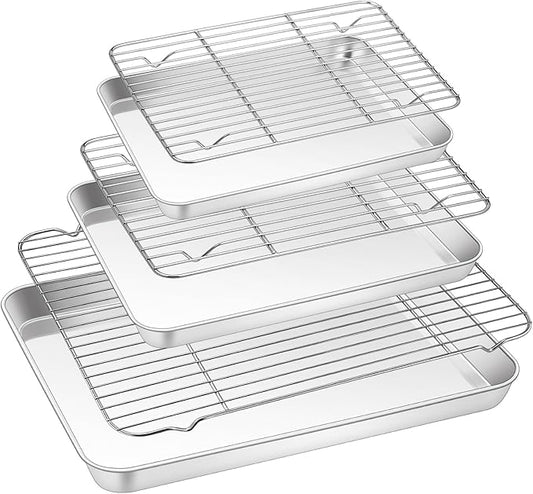TeamFar Baking Sheet with Rack Set, 3 Pans + 3 Racks, 17.6/12.5/10.5 Inch | Stainless Steel Cookie Sheets Baking Pans Trays and Cooling Racks for Cooking, Non-Toxic & Heavy Duty, Dishwasher Safe
