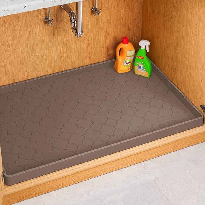 Jin&Bao Under Sink Mat 34" x 22" Waterproof Silicone Cabinet Kitchen Liner | Silicone kitchen cabinet protector, bathroom shelf liner, raised edge traps leaks, anti-slip, easy to clean & dishwasher safe