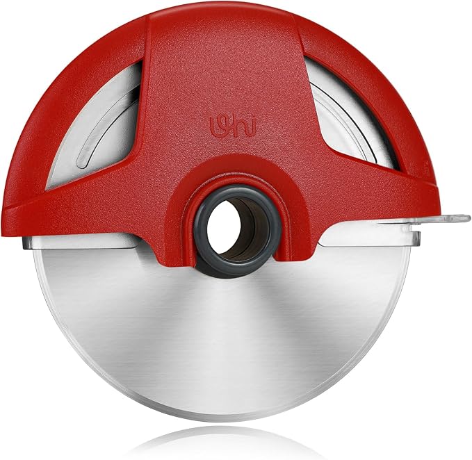 UHIYEE Palm-Grip Pizza Cutter Wheel with Protective Blade Guard, 4.3" Detachable Stainless Steel Pizza Slicer for Deep Dish Crusts, Easy Cleaning, Red