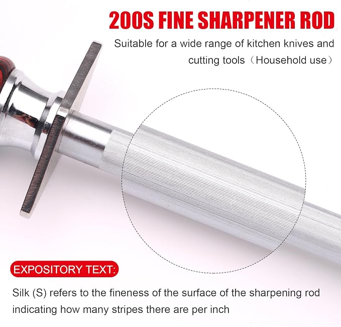 Azhou 12" Professional Knife Sharpener Steel Rod - High Carbon Steel (HRC 63), Fine 200 Grit for Kitchen & Chef Knives, Easy to Use with Non-Slip Wooden Handle & Gift Box