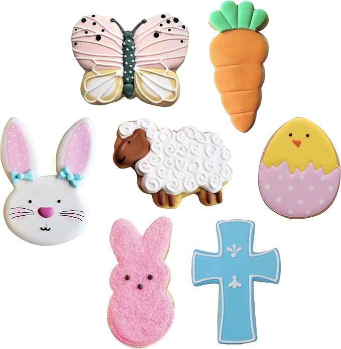 Ann Clark Easter 7-Pc. Cookie Cutter Set, Made in USA, Bunny Face, Easter Bunny, Holy Cross, Carrot, Sheep, Butterfly, Egg