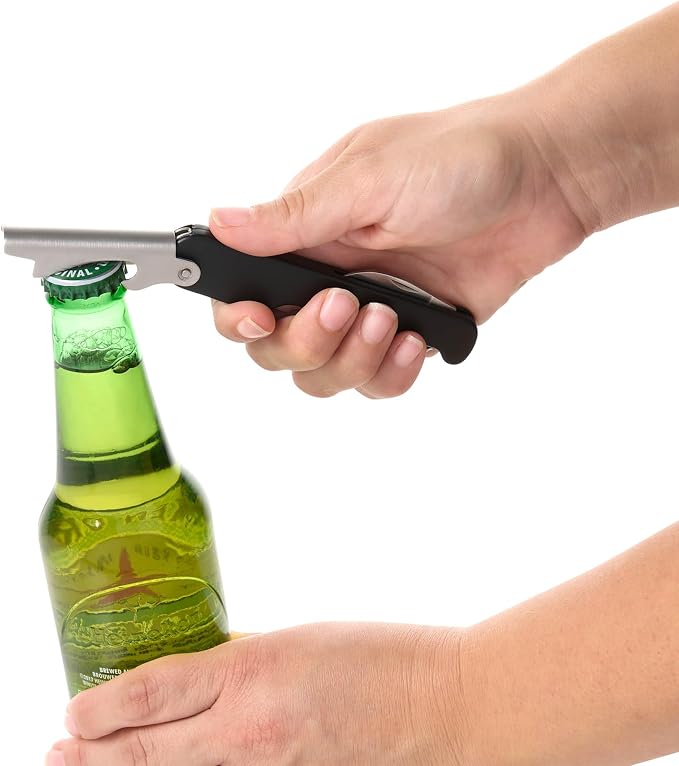 HIC Kitchen Bar Soft-Touch Waiter’s Corkscrew, Non-Slip Grip, Easy Removal For Natural And Synthetic Corks, Built-In Foil Cutter, Wine Accessory