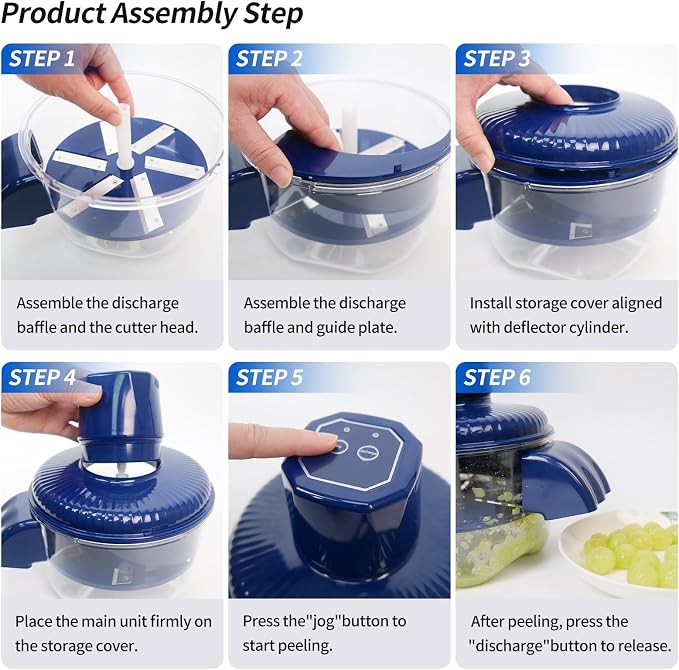Electric Grape Peeler, Automatic Garlic & Cherry Tomato Peeler, Upgraded 6-Blade Cordless Fruit & Vegetable Skin Remover, Fast & Easy-Peel Kitchen Tool for Home, Camping, Picnics & Parties (Blue)