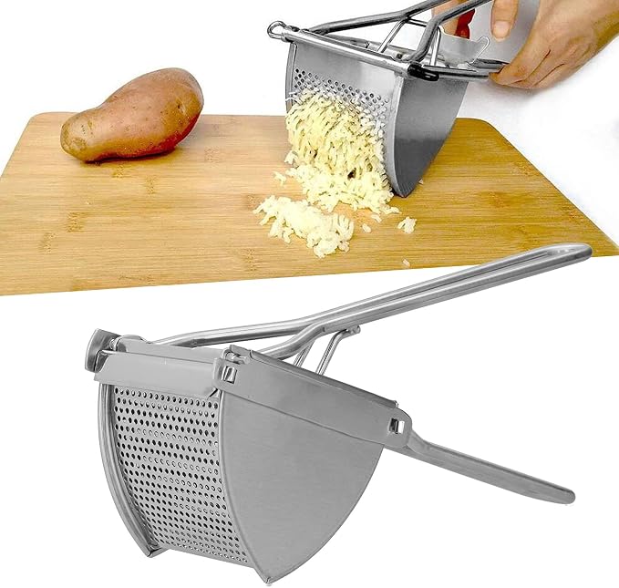 Potato Ricer, Stainless Steel Potato Masher with Long Handle, Long Service Life, Food Strainer Press Strainer for Baby Food, Fruit, Orange, Lemon, Vegetables, Potatoes Creamy