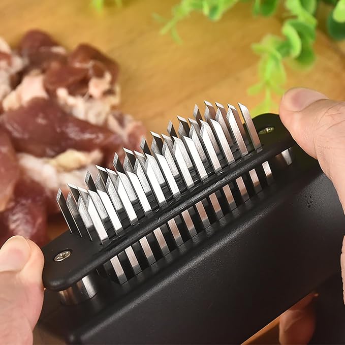 Stainless Steel Meat Tenderizer, Meat Hammer with Non-Slip Handle and 48 Stainless Steel Blades, Meat Mallet for Beef, Chicken, and Pork