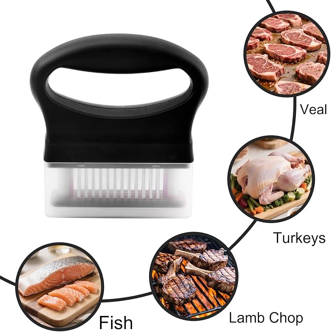 Meat Tenderizer Tool,Kitchen Cooking Tool Best For Tenderizing,48 Stainless Steel Ultra Sharp Needle Blades,Pork, Veal, BBQ,Chicken,Beef(Black)