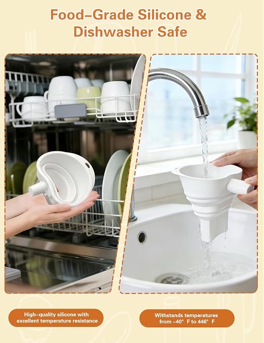 Foldable Silicone Flour Funnel for KitchenAid Mixer 4.5-5Qt Tilt Head | Thick Food-Grade Silicone, Extended Spout, Heat Resistant, No Spill Design, Collapsible, Dishwasher Safe Baking Accessory
