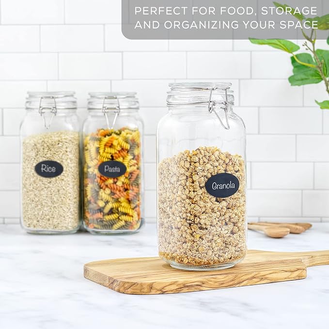 JoyJolt Airtight Glass Jars with Lids Set of 3. 78oz Glass Jar with Lid and 6 Silicone Seals! Large Glass Food Storage Containers. Square Mason Jar, Candy Jar, Flour Jar, Pasta Containers for Pantry