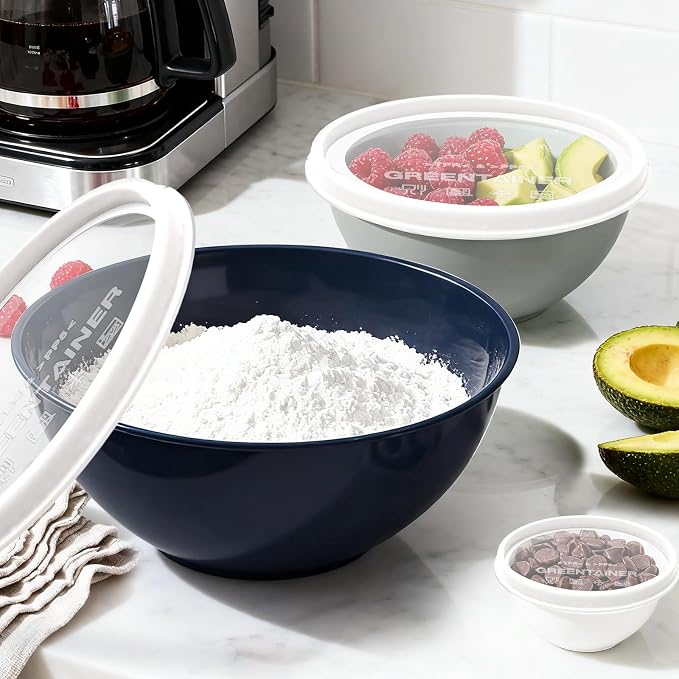 Greentainer Plastic Mixing Bowls with Lids Set for Kitchen, 6 Set Nesting Bowls for Mixing, Baking, Prepping, Cooking and Serving Food, Mixing Bowls Dishwasher, Microwave Safe