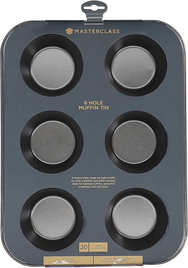 MasterClass Deep Muffin Tray/Yorkshire Pudding Tin, 6 Hole Non Stick Mould, Robust 1 mm Carbon Steel