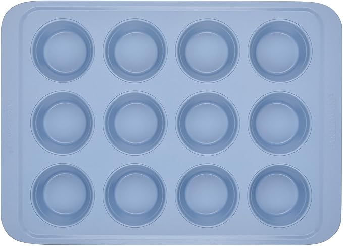 Farberware Easy Solutions Nonstick Bakeware Muffin/Cupcake Baking Pan, 12-cup with fill lines - Blue